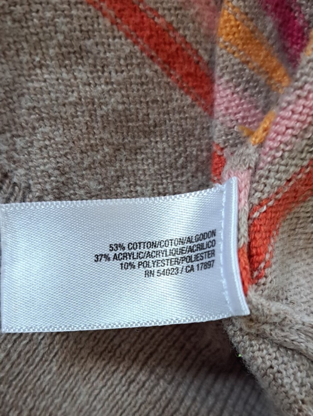 Old Navy Cotton Blend Beige Crewneck Lightweight Sweater with Multicolor Stripes - Picture 8 of 8